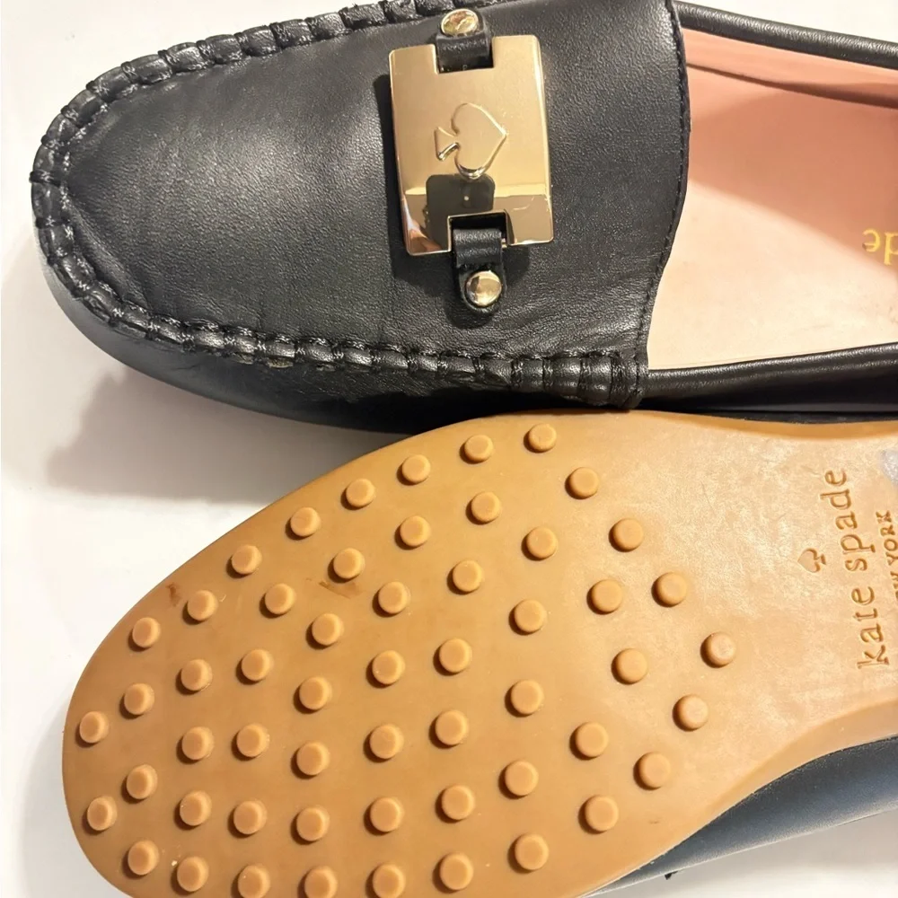 Kate Spade New York Black Carmen Loafers With Gold Design-Sz 6/36.5